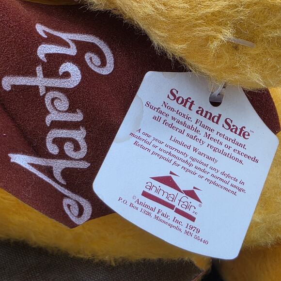 1979 Animal Fair Aarty Ardvark 15" Plush Yellow Red Vest W/Tags Vintage #2 - Picture 10 of 16